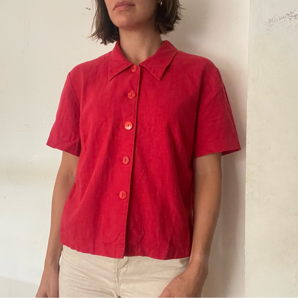 Vintage red button down blouse